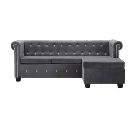 vidaXL Canapea Chesterfield, formă L, catifea, 199 x 142 x 72 cm, gri