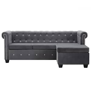 vidaXL Καναπές Γωνιακός Chesterfield Γκρι 199x142x72 εκ. Βελούδινος