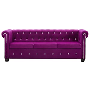 3místná pohovka Chesterfield samet 199 x 75 x 72 cm fialová - obrázek 2