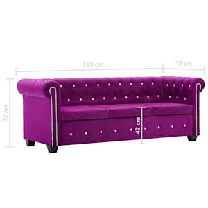 3místná pohovka Chesterfield samet 199 x 75 x 72 cm fialová - obrázek 11