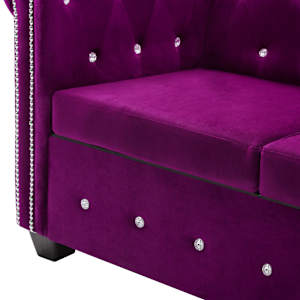 3místná pohovka Chesterfield samet 199 x 75 x 72 cm fialová - obrázek 6