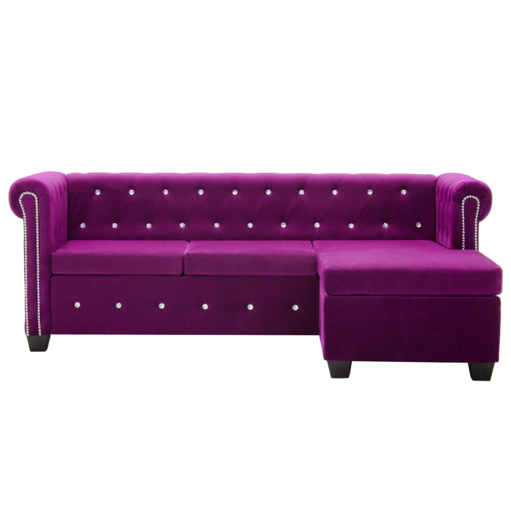 vidaXL Canapea Chesterfield, formă L, catifea, 199x142x72 cm, violet 199x142x72 imagine noua
