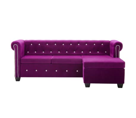 vidaXL L form. Chesterfield sofa, aksom. apmuš., 199x142x72cm, violet.