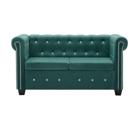 vidaXL dīvāns Chesterfield, divvietīgs, 146x75x72 cm, zaļš samts