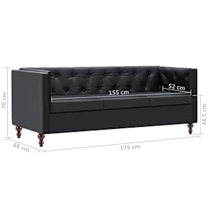 Trojsedačka Chesterfield s čalouněním z umělé kůže černá - obrázek 9