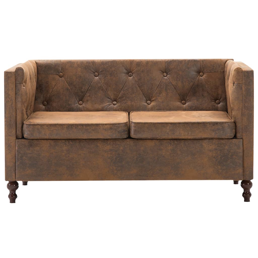 

vidaXL Tweezitsbank Chesterfield-stijl suède-look stoffen bekleding bruin
