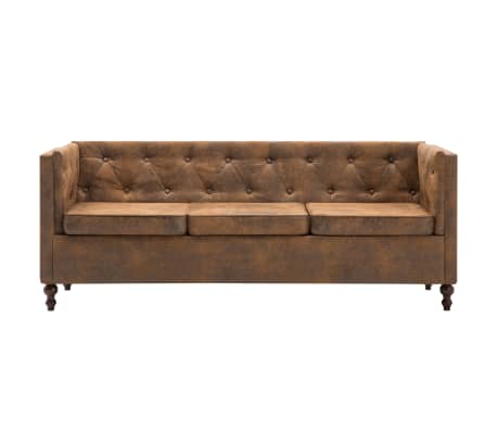 vidaXL Sofa 3-osobowa Chesterfield, materiał zamszopodobny, brąz