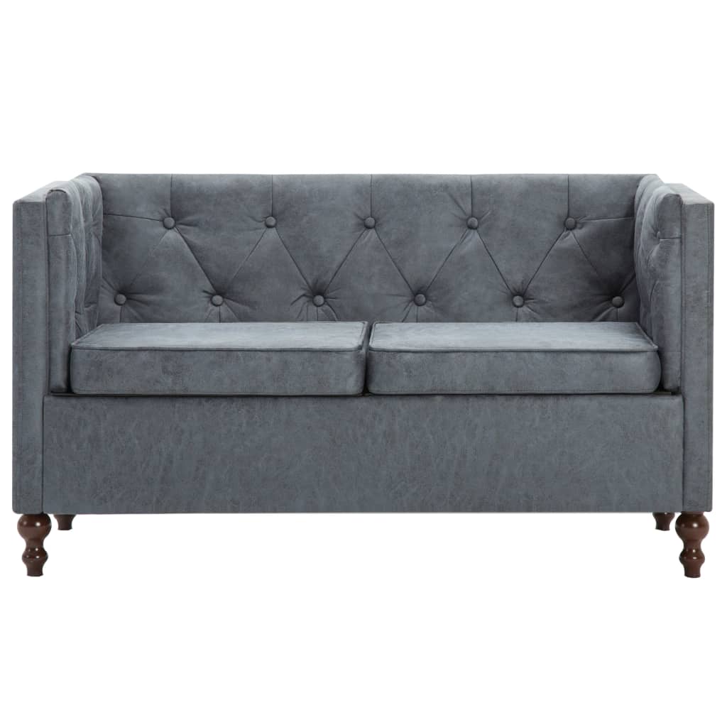 vidaXL Sofa 2-osobowa w stylu Chesterfield, materiałowa, szara