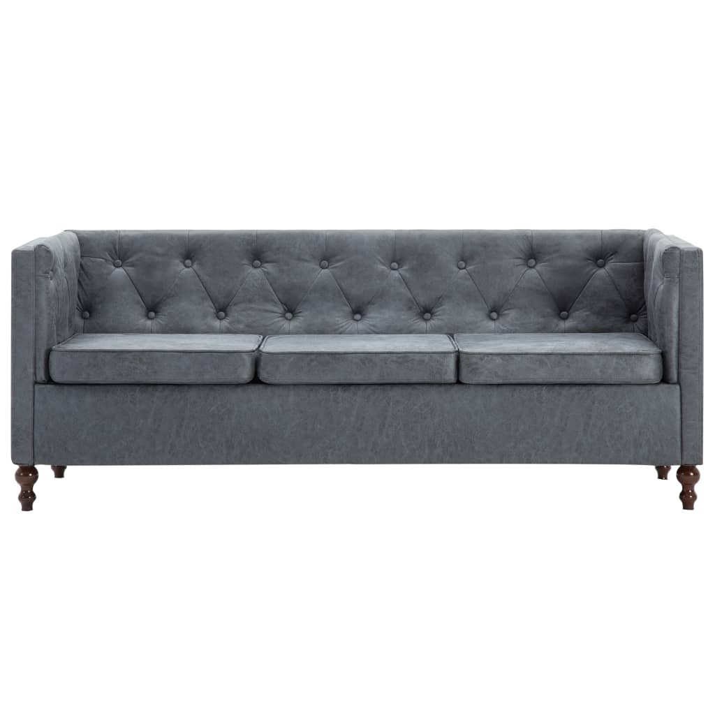 vidaXL Sofa 3-osobowa w stylu Chesterfield, tkanina, szara