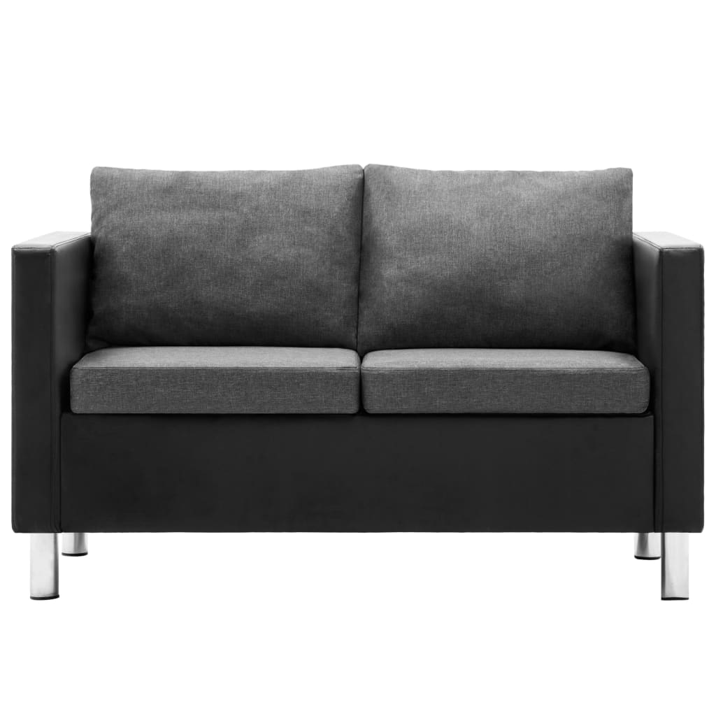 vidaXL Dvivietė sofa, dirbtinė oda, juodos ir šviesiai pilkos spalvos