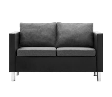 vidaXL Dvivietė sofa, dirbtinė oda, juodos ir šviesiai pilkos spalvos