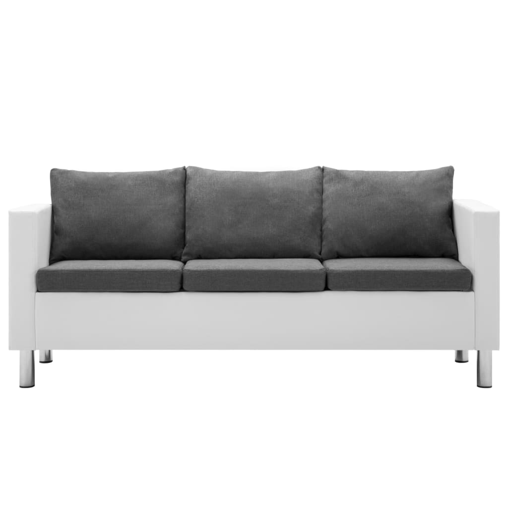 vidaXL Trivietė sofa, dirbtinė oda, baltos ir šviesiai pilkos spalvos