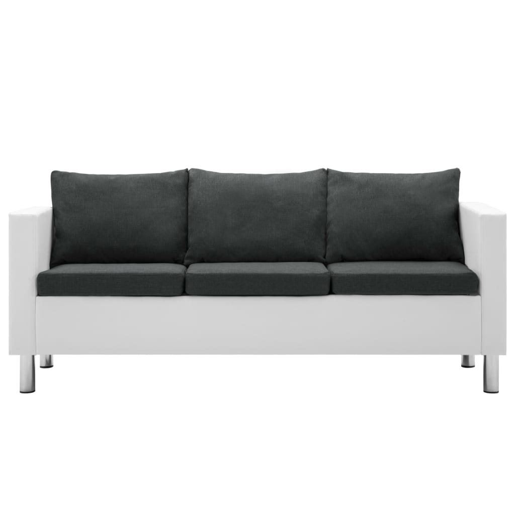 vidaXL Trivietė sofa, dirbtinė oda, baltos ir tamsiai pilkos spalvos