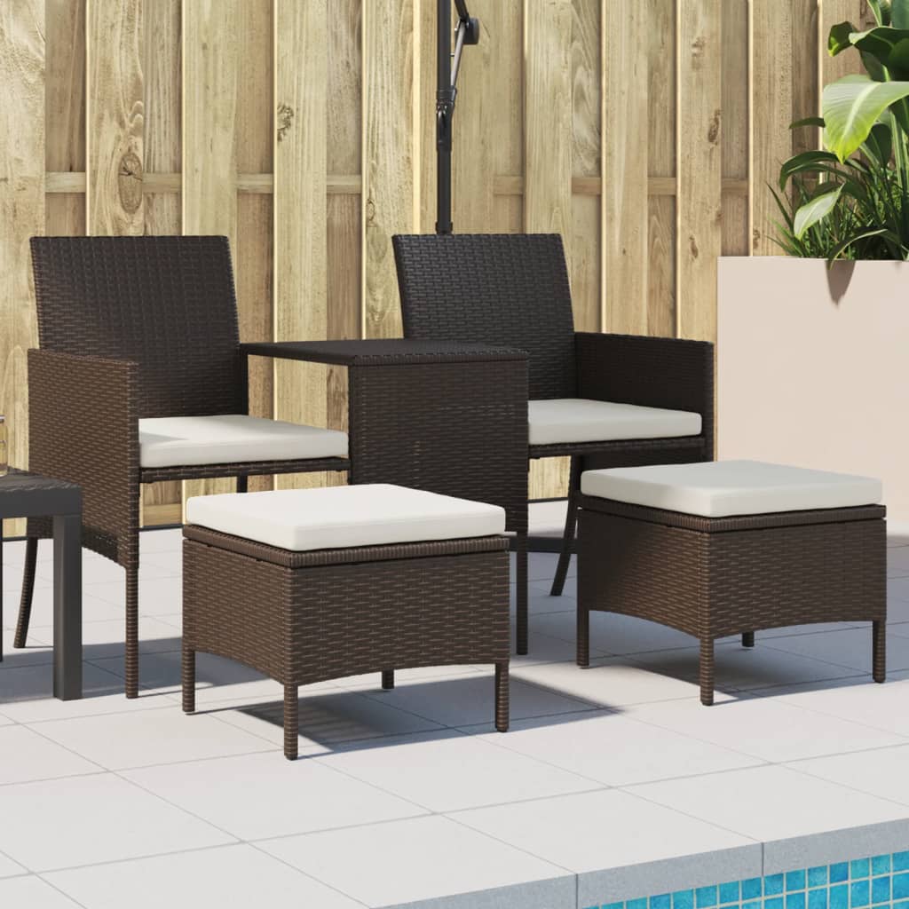 vidaXL 2-Sitzer-Gartensofa mit Tisch & Hocker Poly Rattan Braun