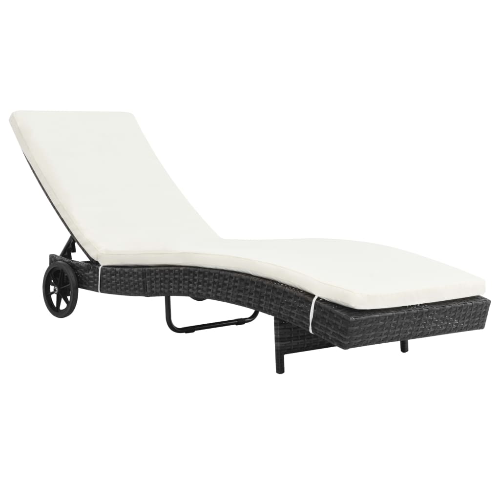 

vidaXL Sun Lounger with Wheels and Cushion Poly Rattan Black