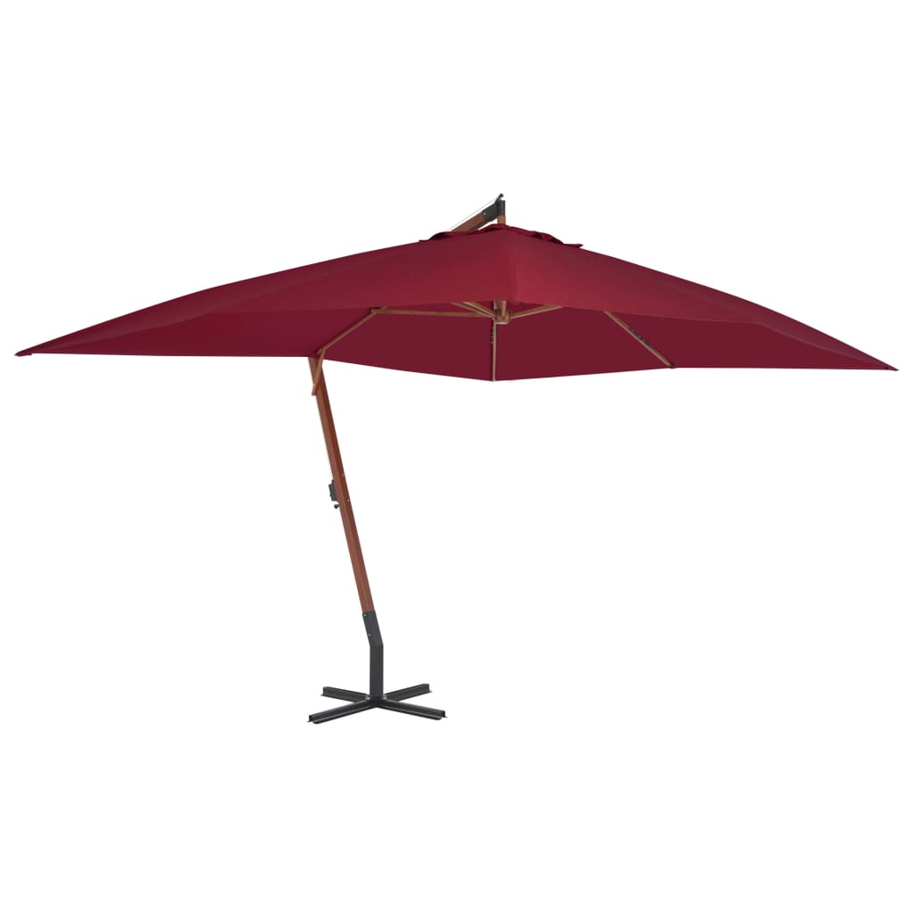 vidaXL Umbrelă suspendată cu stâlp din lemn, roșu bordo, 400×300 cm 400x300