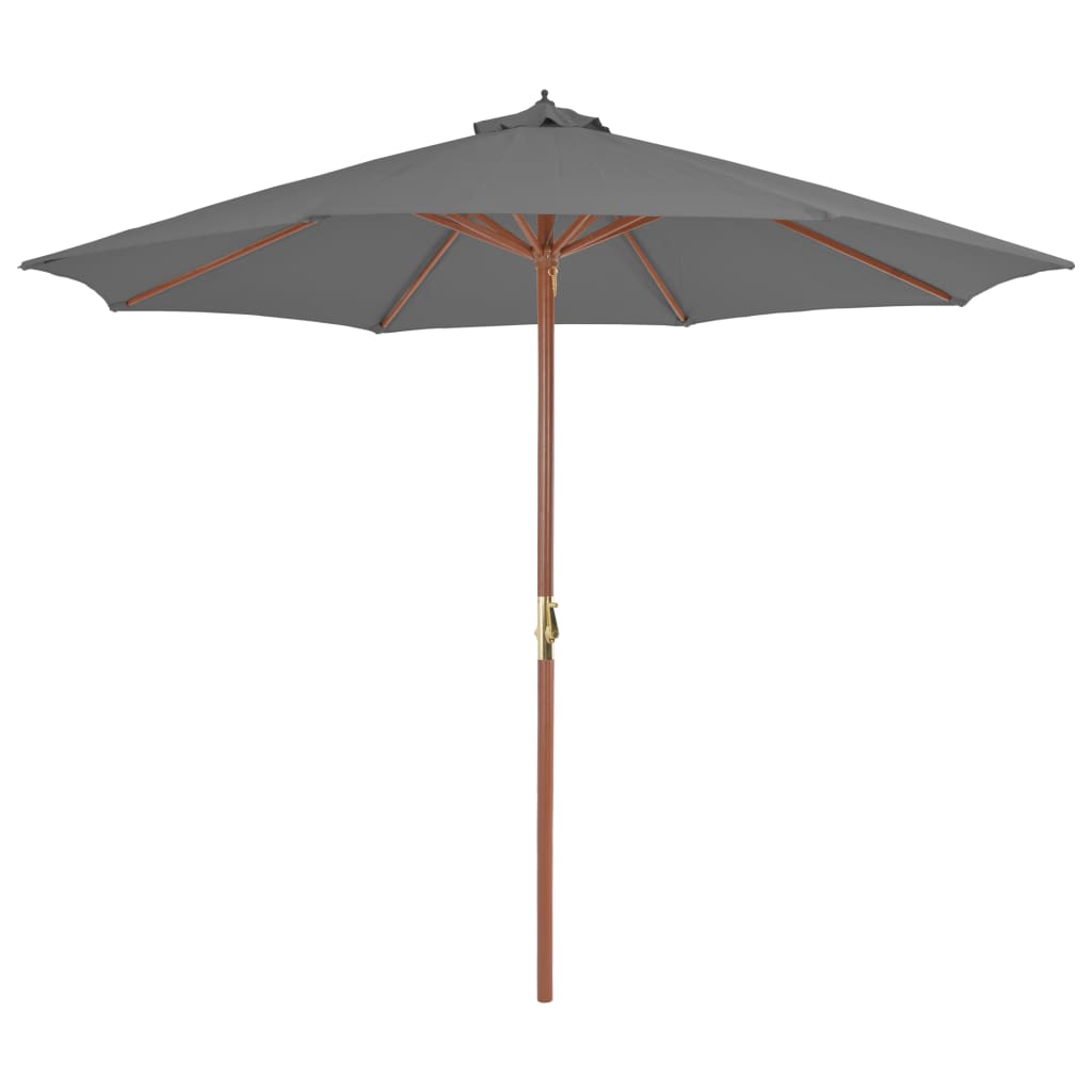 vidaXL Umbrelă de soare de exterior, stâlp din lemn, 300 cm, antracit