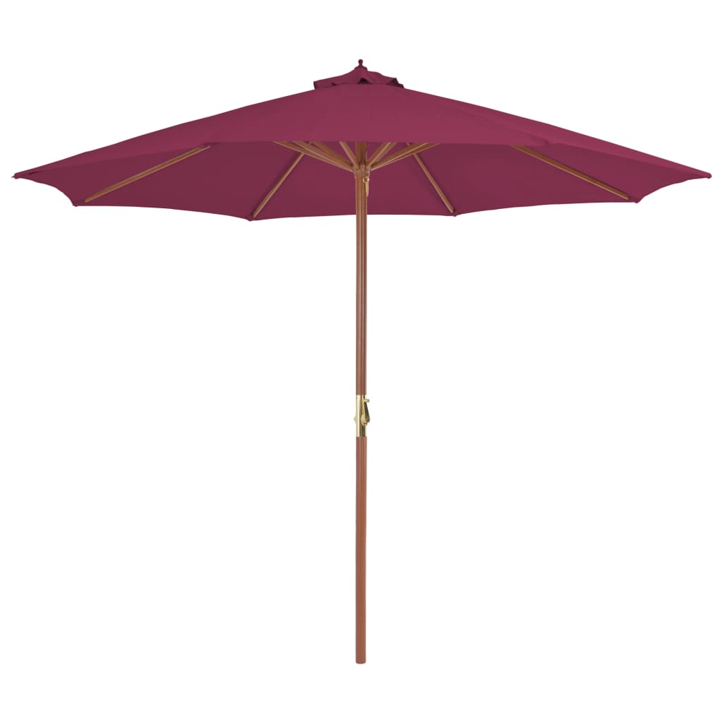 6: vidaXL udendørs parasol med træstang 300 cm bordeauxrød