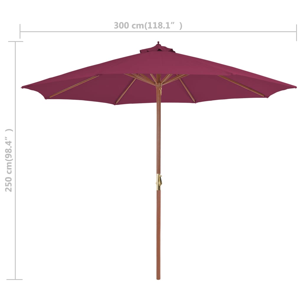 Sonnenschirm mit Holz-Mast 300 cm Bordeauxrot | Stepinfit.de