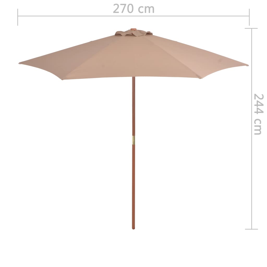 Tópszínű kültéri napernyő farúddal 270 cm 