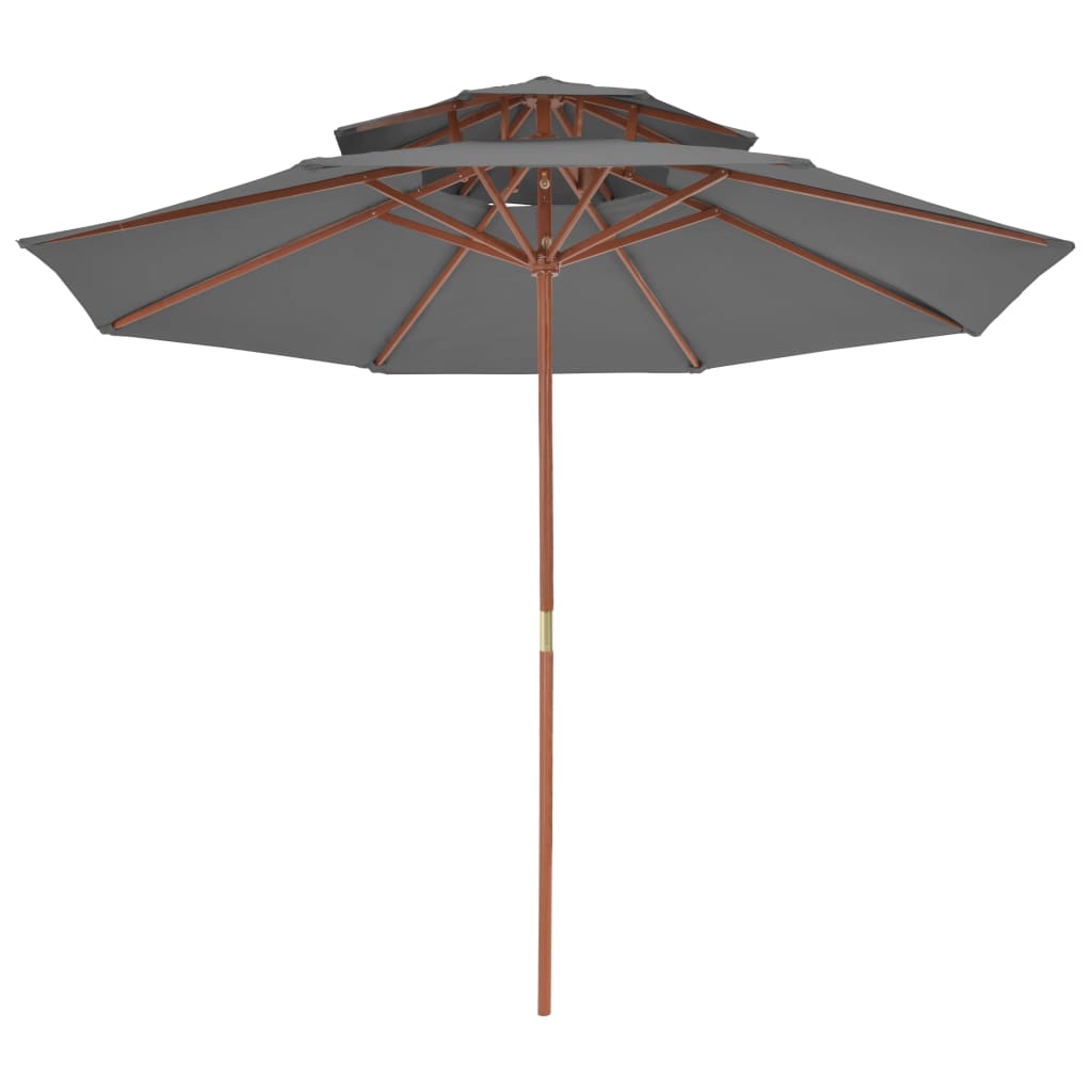 Umbrelă de soare dublă, stâlp din lemn, 270 cm, antracit