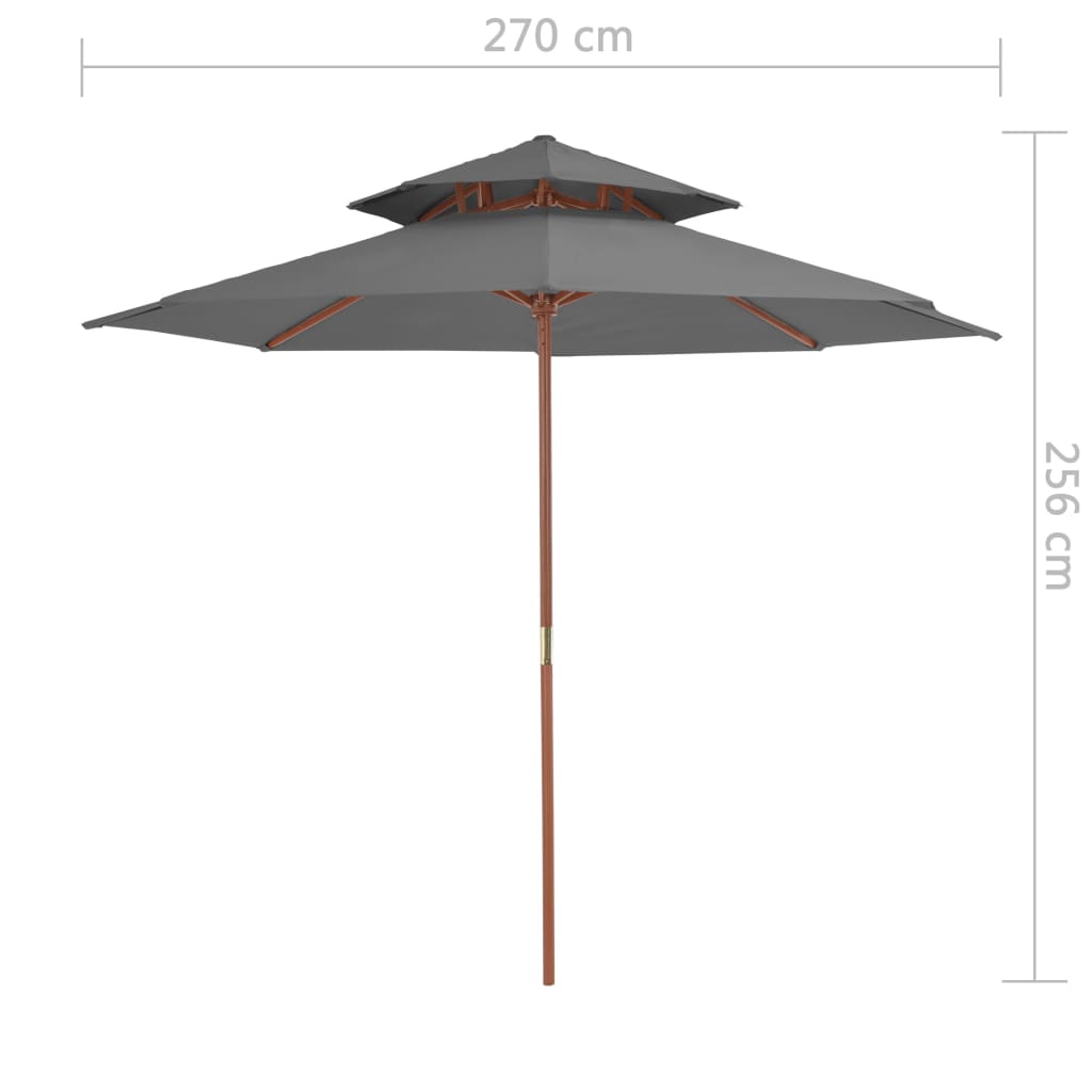 Dvoupatrový slunečník s dřevěnou tyčí 270 cm antracitový