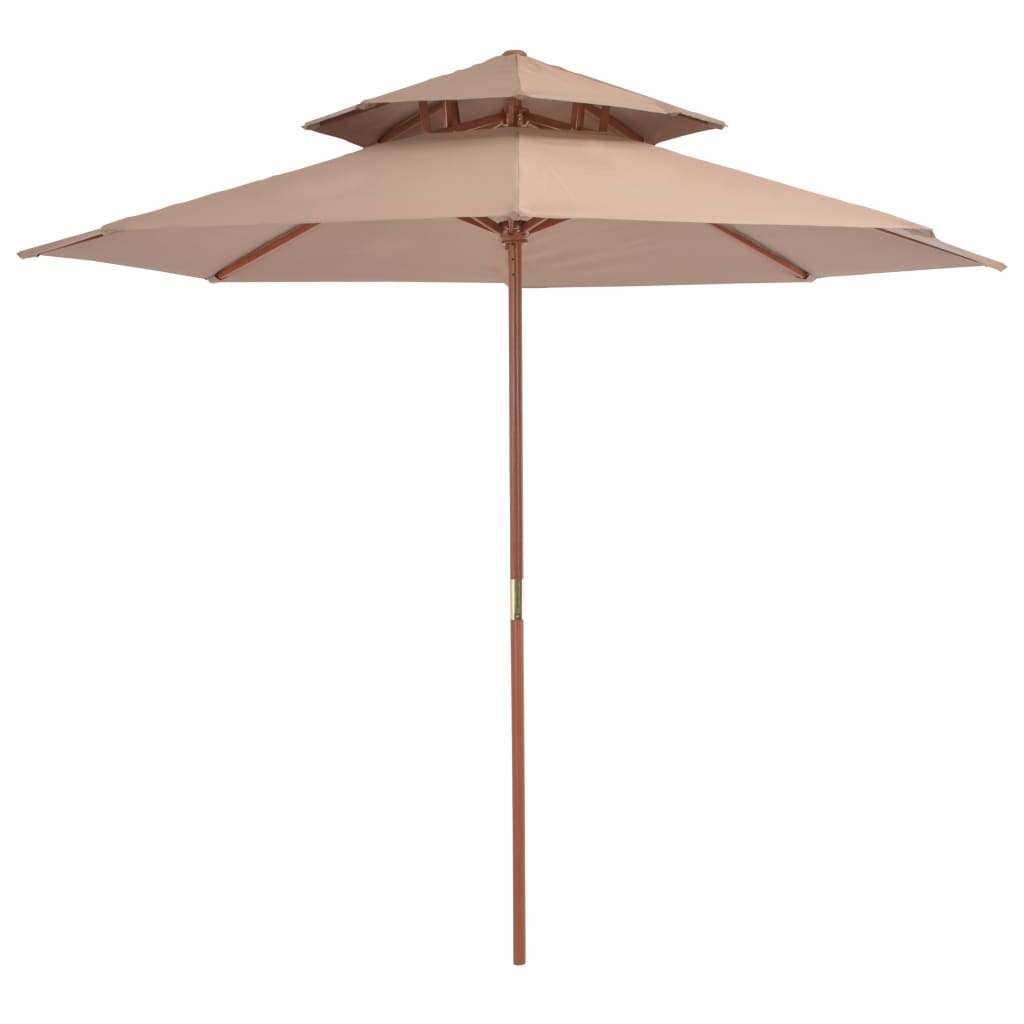 vidaXL Umbrelă de soare dublă, stâlp din lemn, 270 cm, gri taupe