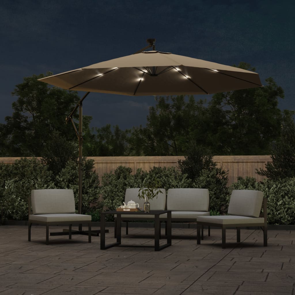 vidaXL Zweefparasol met LED-verlichting stalen paal 300 cm taupe afbeelding