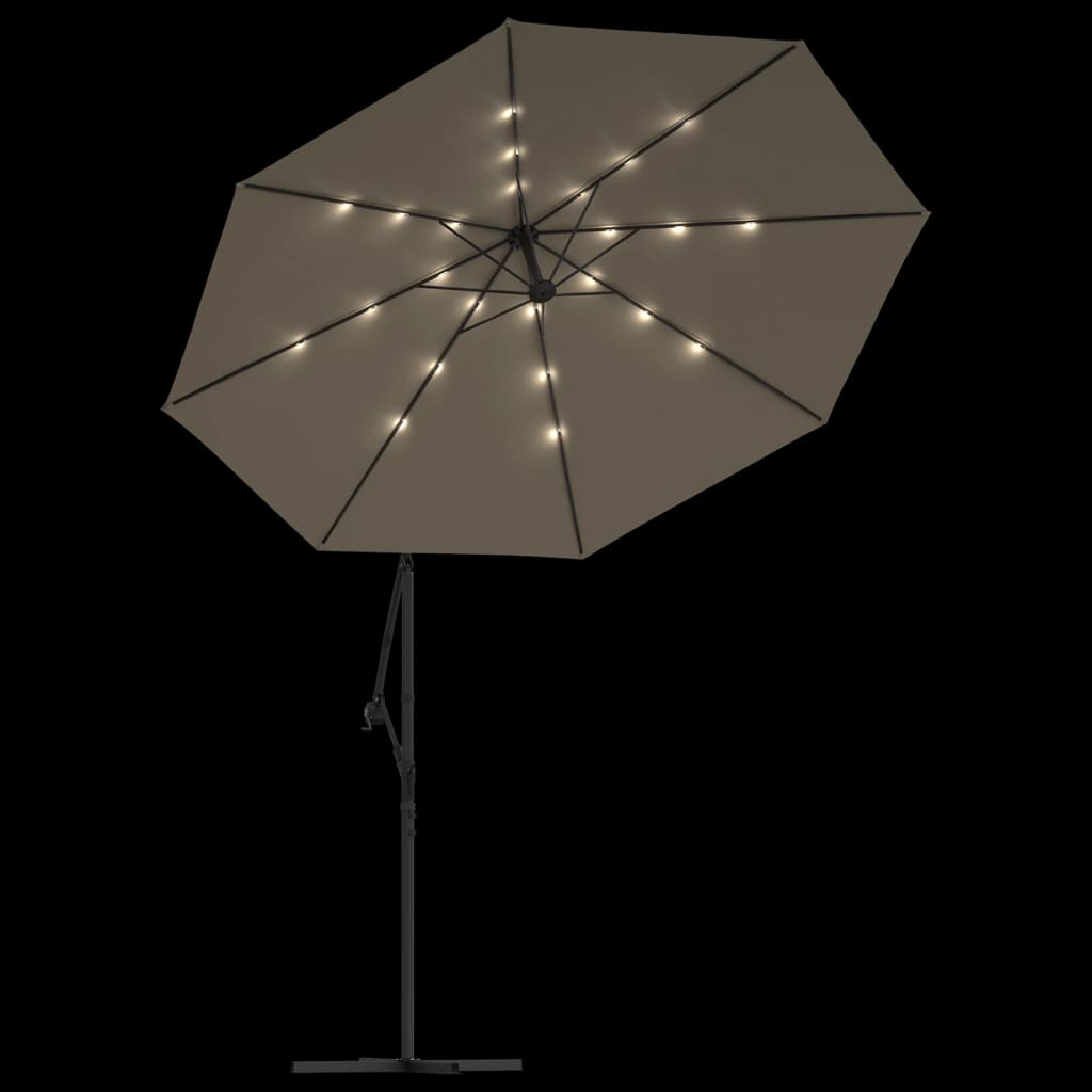 Tópszínű konzolos napernyő LED-fényekkel és acélrúddal 300 cm 