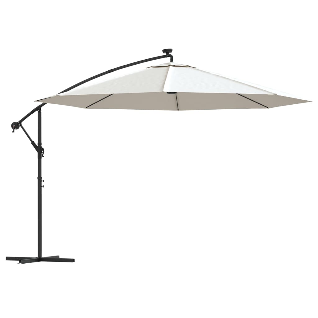 Poza vidaXL Umbrela suspendata cu LED-uri si stalp metalic, nisipiu, 350 cm