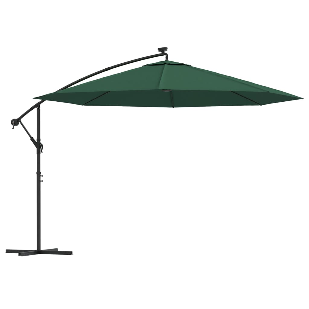 Poza vidaXL Umbrela de consola cu LED si stalp de metal, verde, 350 cm