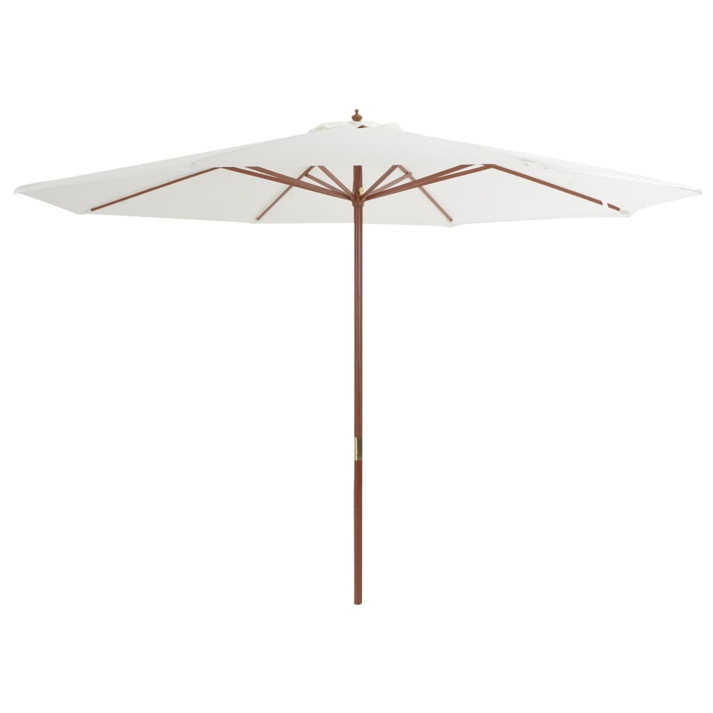 vidaXL Umbrelă de soare exterior, stâlp din lemn, alb nisipiu, 350 cm