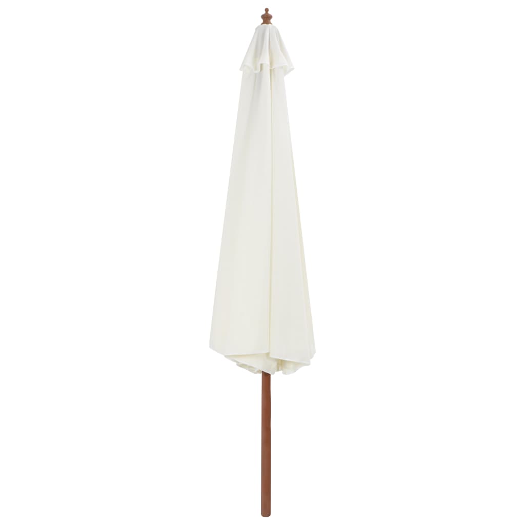 vidaXL Umbrelă de soare exterior, stâlp din lemn, alb nisipiu, 350 cm