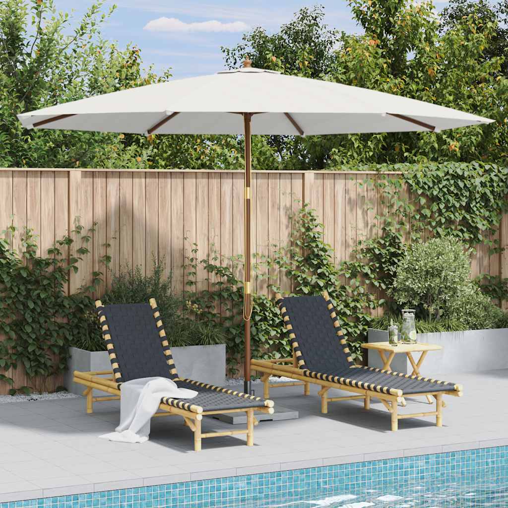 vidaXL Umbrelă de soare exterior, stâlp din lemn, alb nisipiu, 350 cm