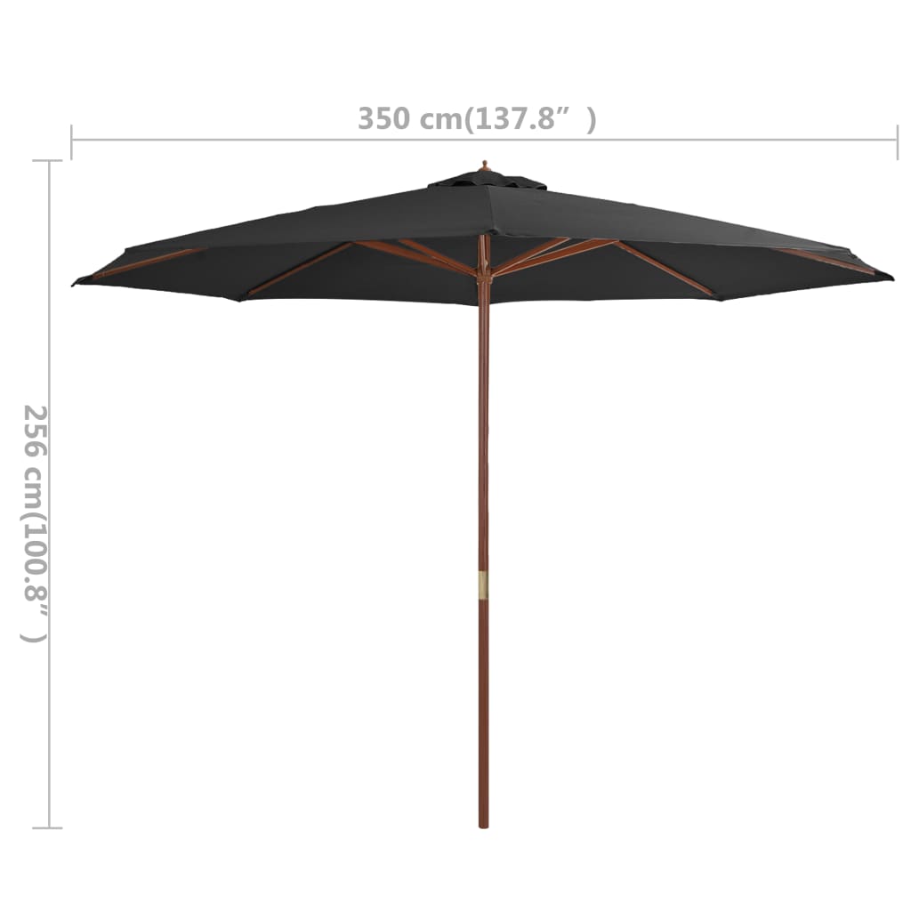 Antracitszürke kültéri napernyő farúddal 350 cm 