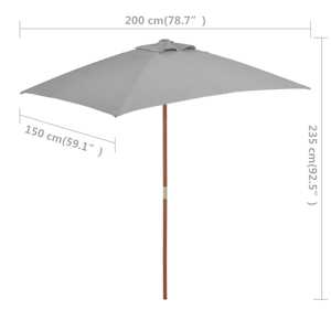 Zahradní slunečník s dřevěnou tyčí 150 x 200 cm antracitový - obrázek 11
