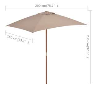 Zahradní slunečník s dřevěnou tyčí 150 x 200 cm taupe - obrázek 11