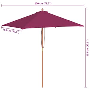 Zahradní slunečník s dřevěnou tyčí 150 x 200 cm bordó - obrázek 11