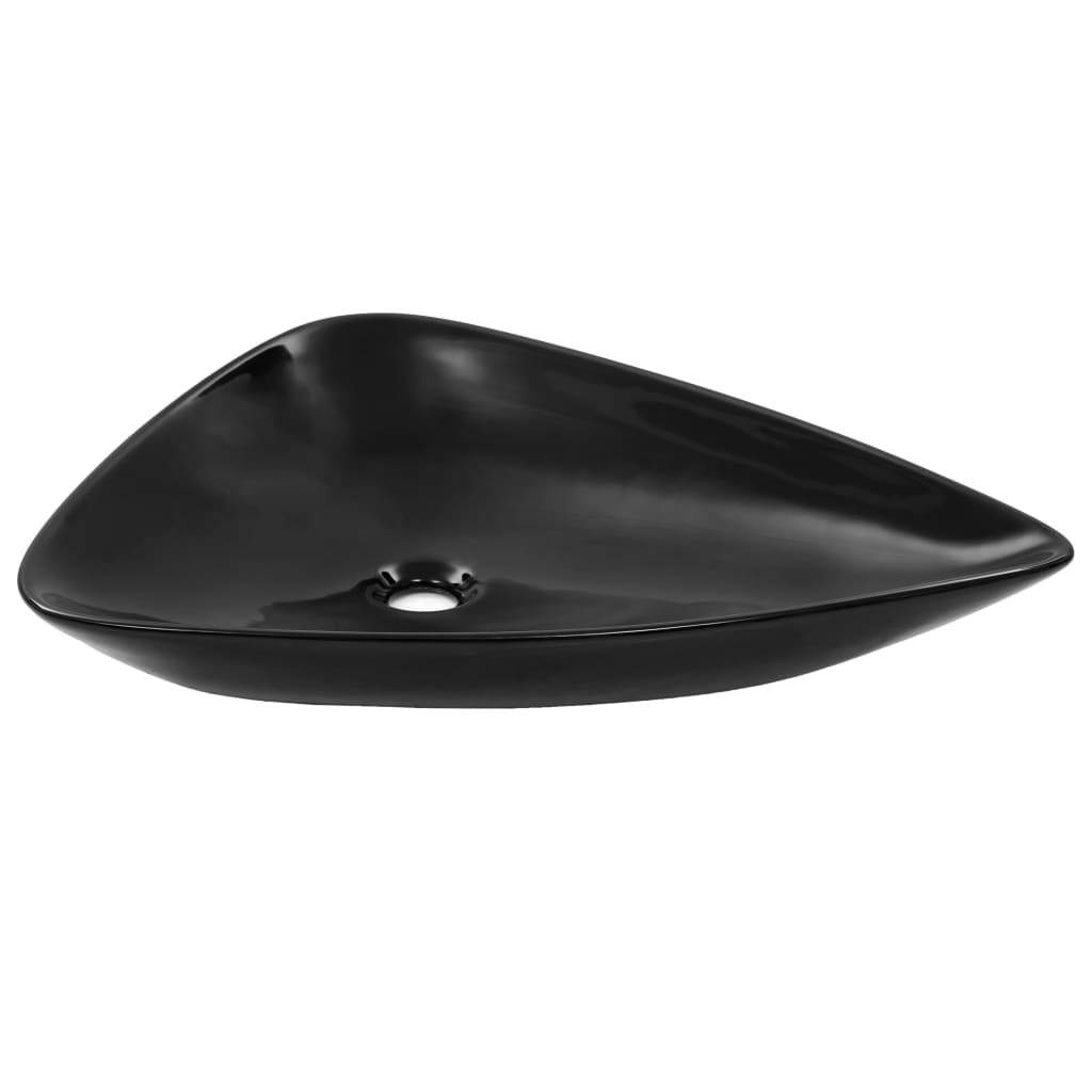 vidaXL Keramické umyvadlo trojúhelníkové černé 645 x 455 x 115 mm