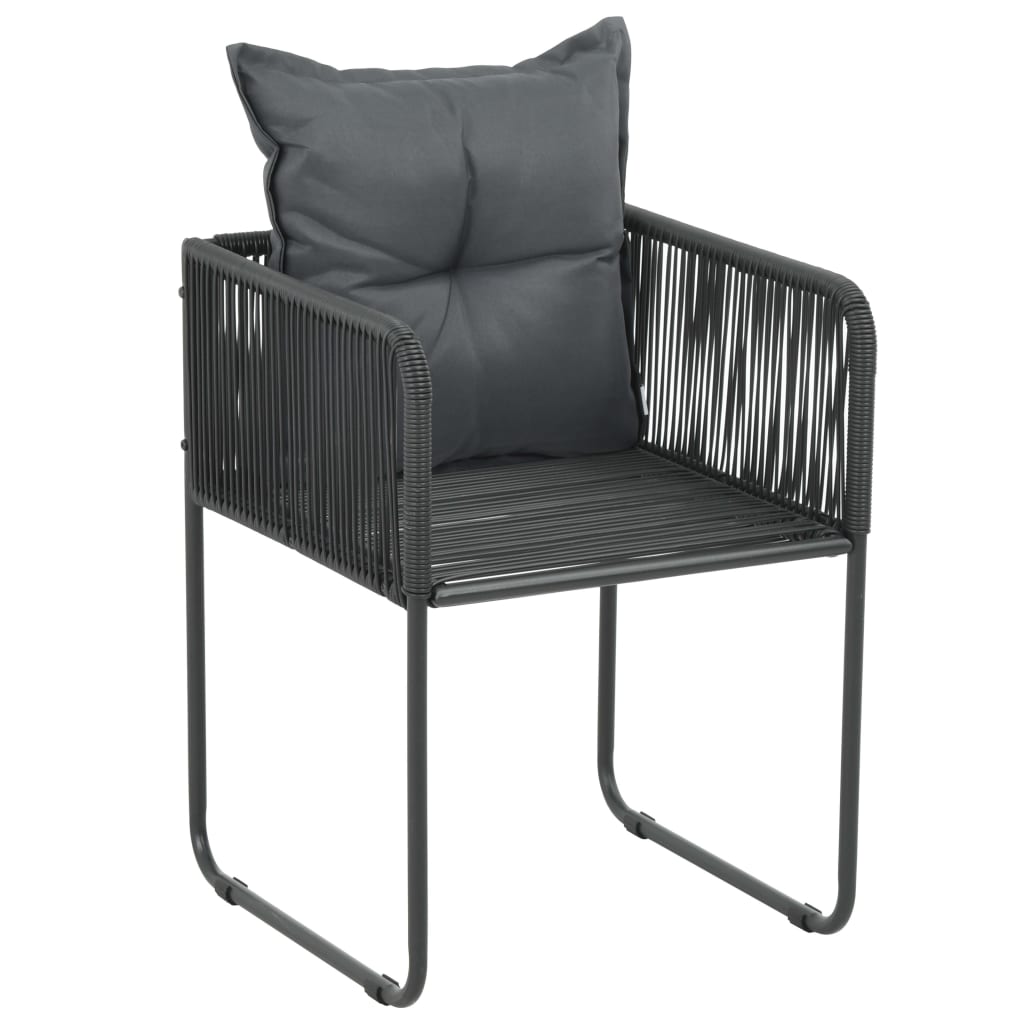2 db fekete polyrattan kültéri szék párnával 