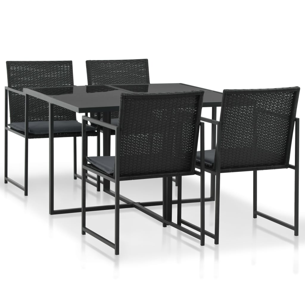 vidaXL Set mobilier de exterior cu perne, 5 piese, negru, poliratan