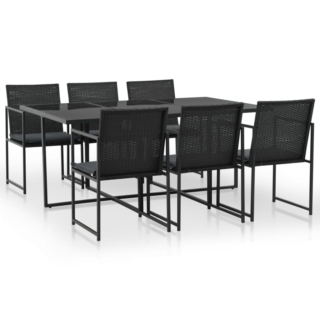 vidaXL Set mobilier de exterior cu perne, 7 piese, negru, poliratan