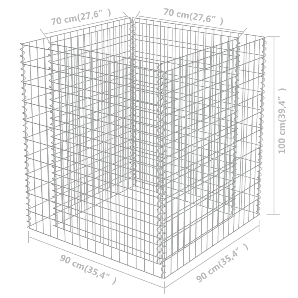 Габион повдигната леха, поцинкована стомана, 90x90x100 cм