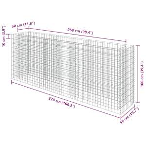 Gabionový vyvýšený záhon pozinkovaná ocel 270 x 50 x 100 cm - obrázek 8
