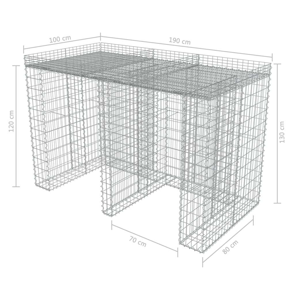 Horganyzott acél gabion fal szemeteskukákhoz 190 x 100 x 130 cm 