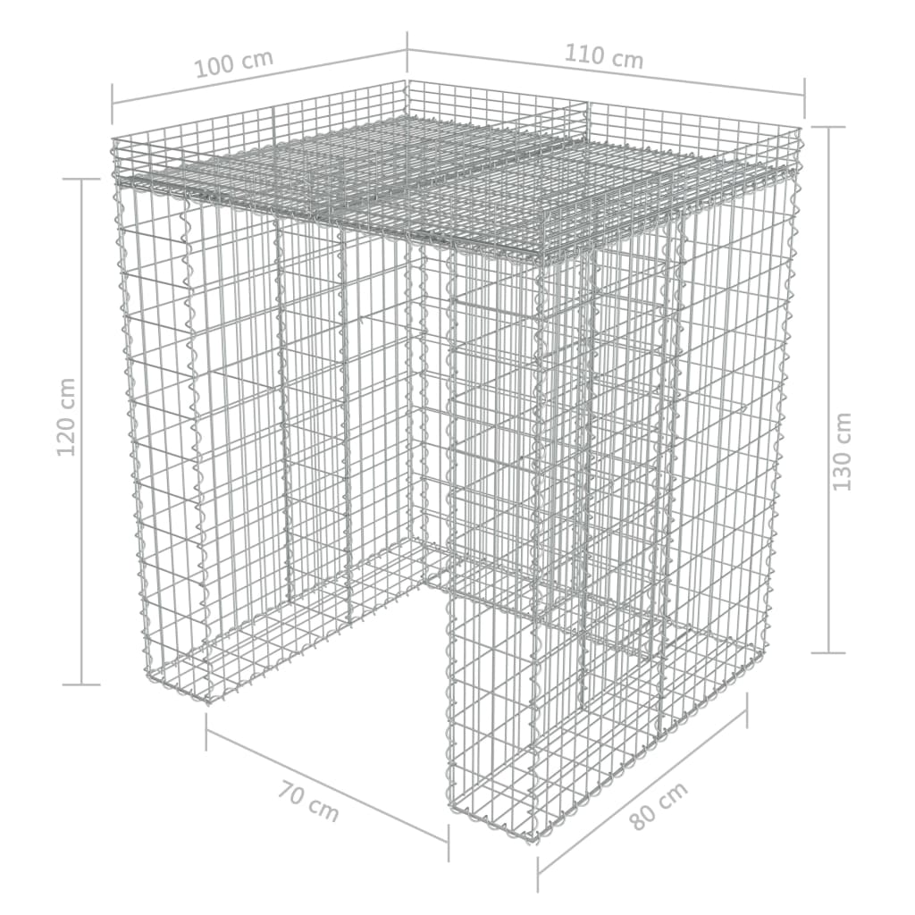 Horganyzott acél gabion fal szemeteskukához 110 x 100 x 130 cm 