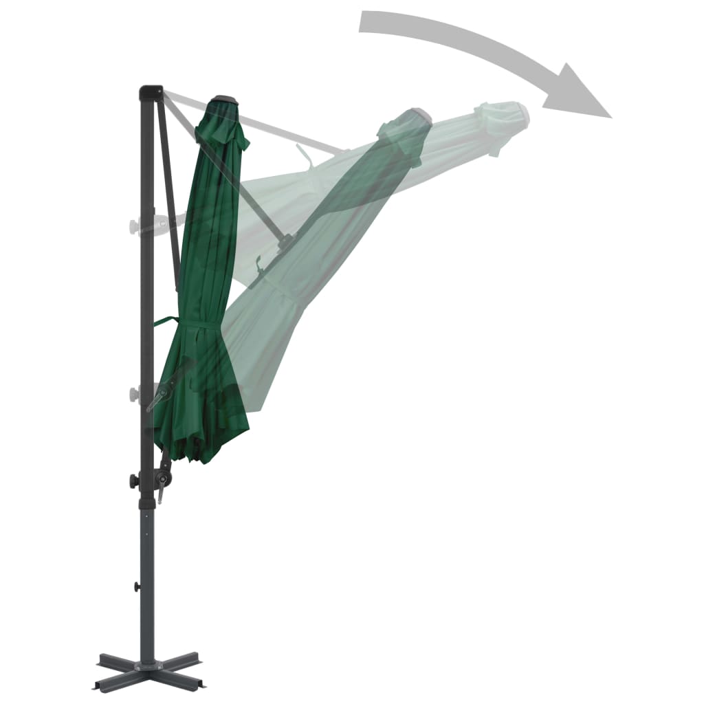 Umbrelă suspendată cu stâlp din aluminiu, verde, 300 cm