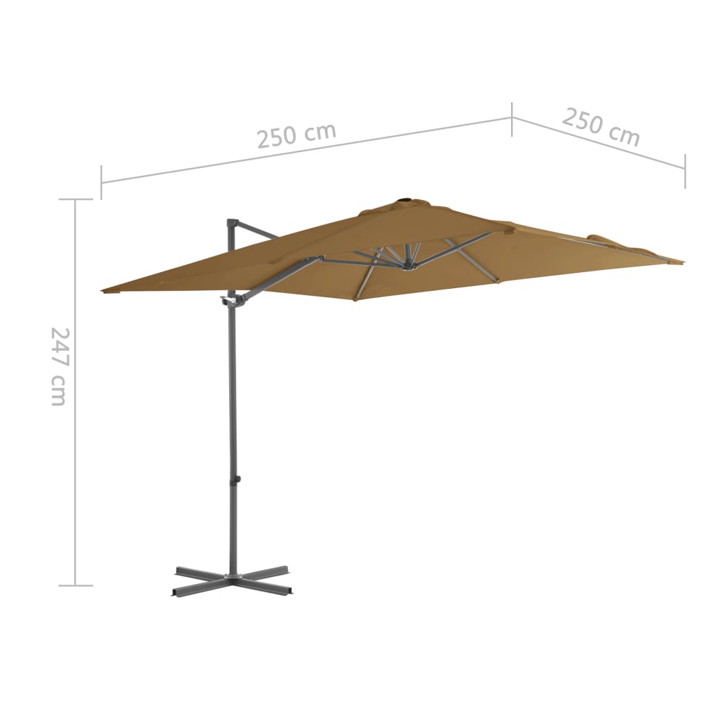 Tópszínű konzolos napernyő acélrúddal 250 x 250 cm 