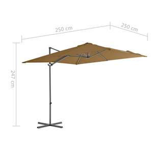Boční zahradní slunečník s ocelovou tyčí taupe 250 x 250 cm - obrázek 9