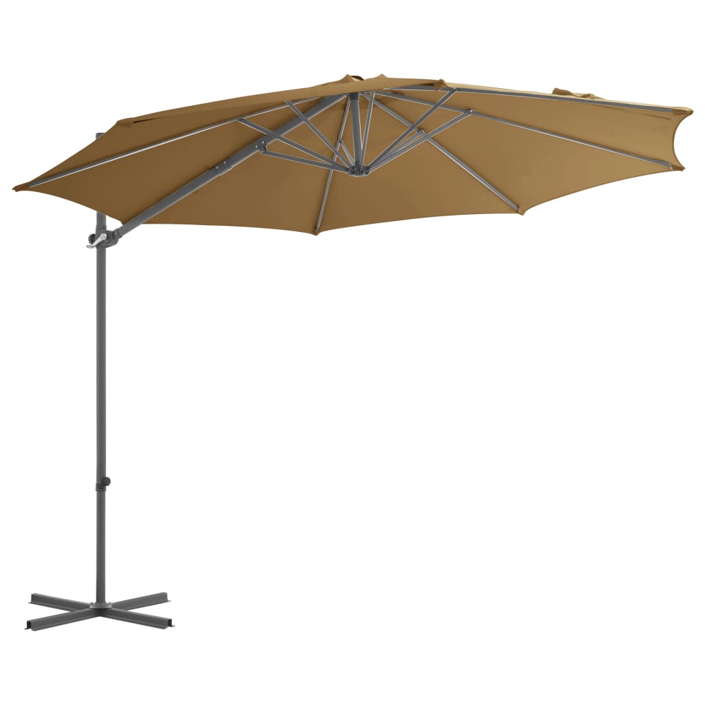 Umbrelă suspendată cu stâlp din oțel, gri taupe, 300 cm